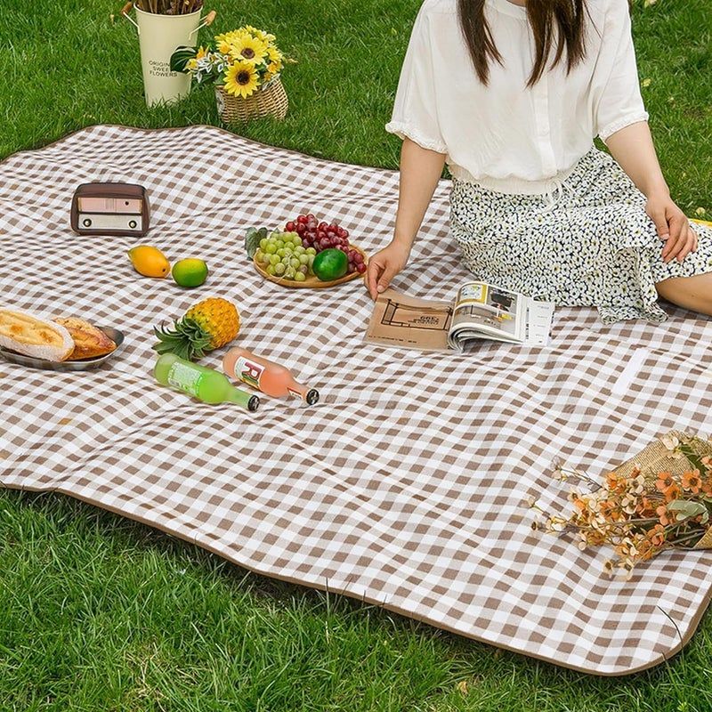 Picnic Blanket Outdoor, Large Beach Blanket Waterproof Sandproof, Foldable Washable Picnic Mat for Adults and Kids, Park Mat for Summer Beach,Camping, Travel (Picnic Mat Brown) - Image 2